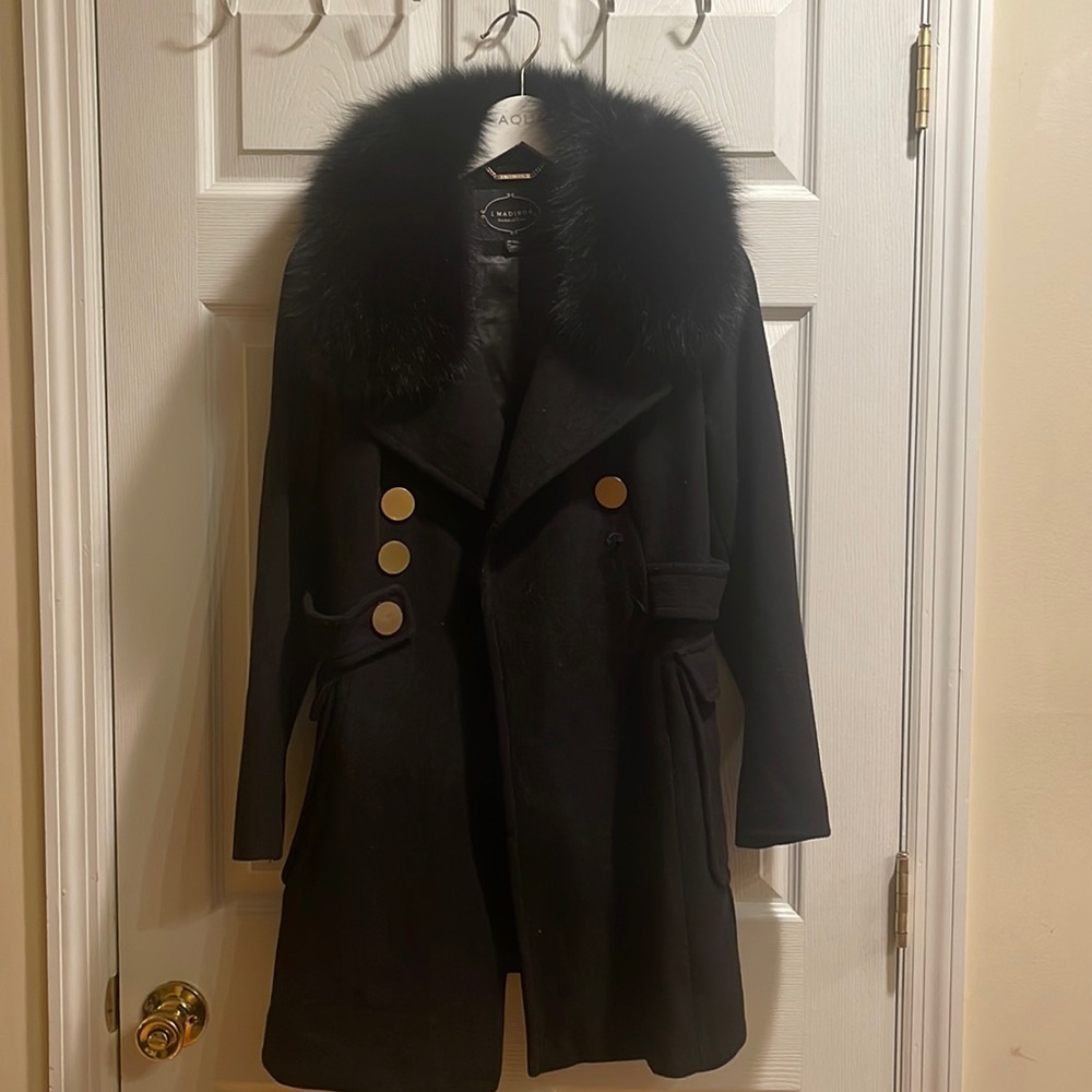 I Madison petite 10 wool with for fox three-quarter coat